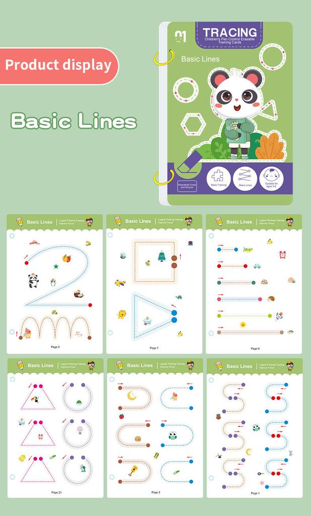 34-Page Reusable Magic Exercise Book Kit | Whole-Brain Development Pen Control Coaching & Painting Enlightenment Writing Skills Learning