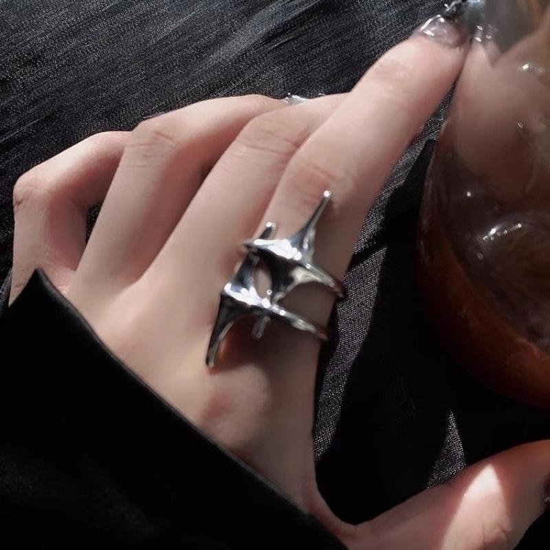 Cute Y2k Star Open Ring for Women Creative Vintage Silver Adjustable Rings Couple jewelry gift