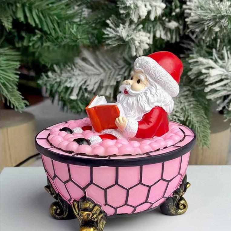 Zasilana bateryjnie świecąca choinka z kolorowymi światełkami i żywicznymi ozdobami - Idealna do dekoracji świątecznych na biurko