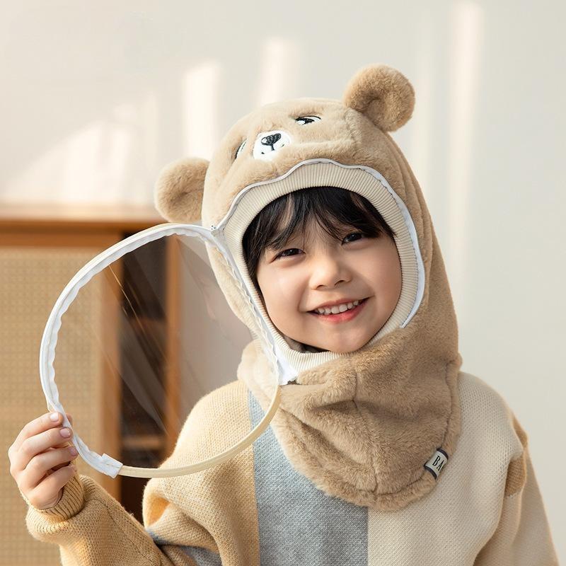 Wintermützen für Damen und Herren mit Masken, winddichte Mützen, Ohrenschützer, Pullover, warme Babyschals, integrierte Mützen