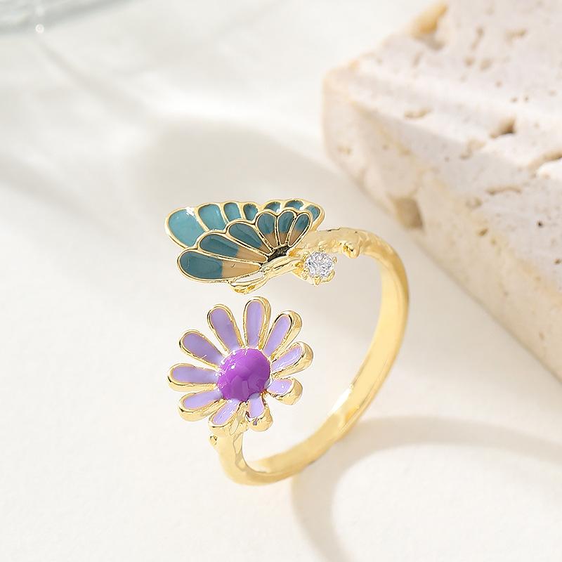 

French light luxury fashion small fresh enamel drop glaze butterfly flower ring women s non-fading adjustable opening ring Adjustable opening фіолетовий