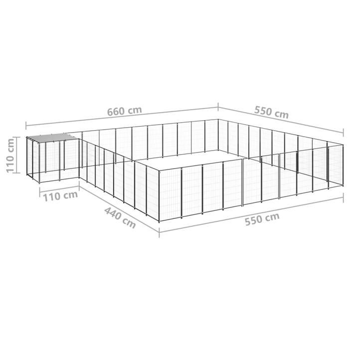 VidaXL Chenil Noir 31,46 m² Acier Enclos pour Chiots Cage Chiens Extérieur 3082241