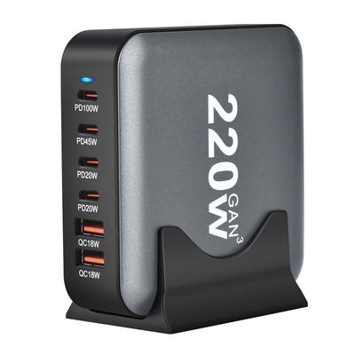 Chargeur rapide PD GaN de bureau 220 W 6 ports USB Type C USA EU AUS UK adaptateur de prise téléphone portable ordinateur portable PC station de charge support