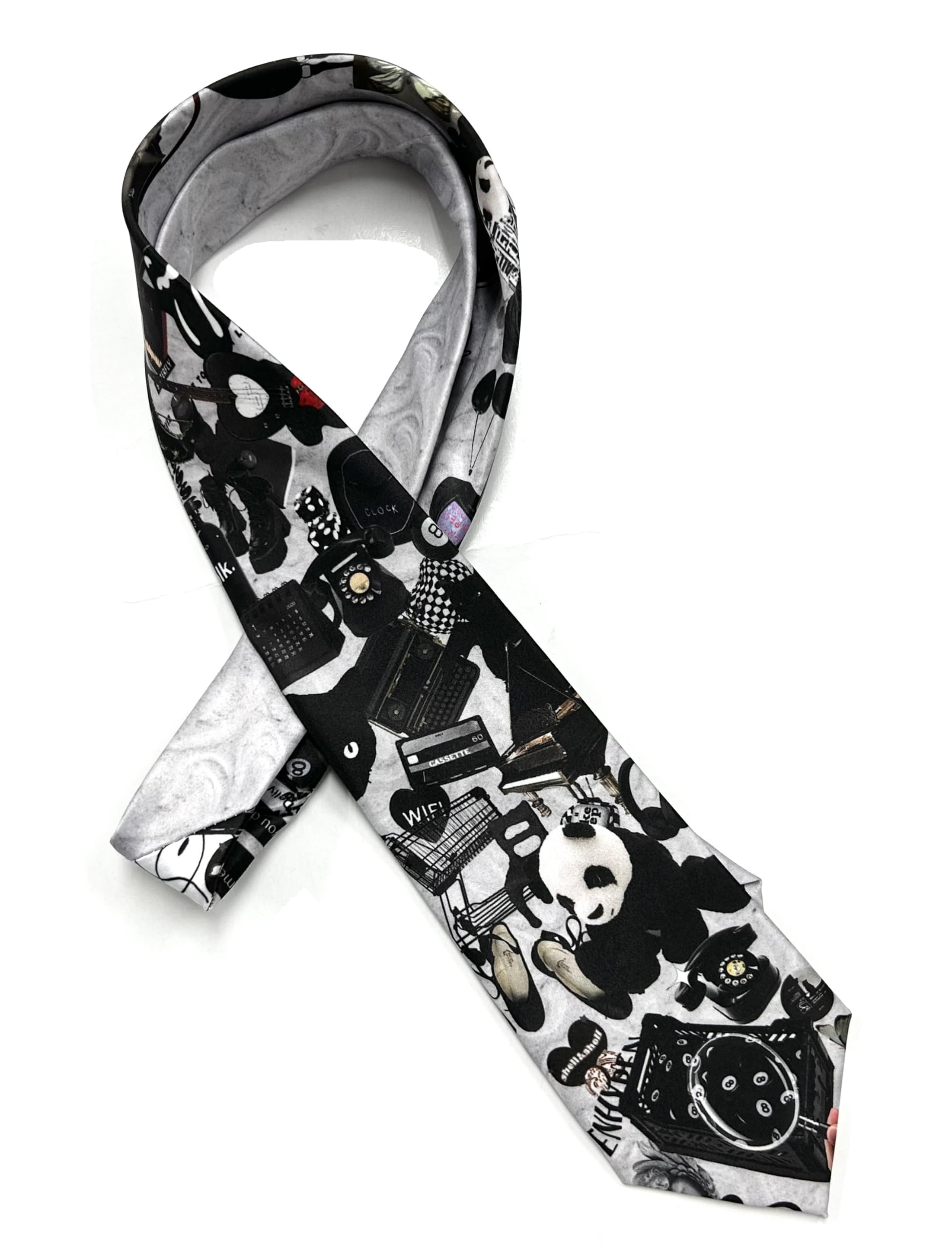 

[HANG OVER] y2k Retro Culture Monotone Print Tie, Silk Touch Polyester, Cute, Men s, Business, Casual, Regular Width 8cm, Wedding, Gift, tie2602-09