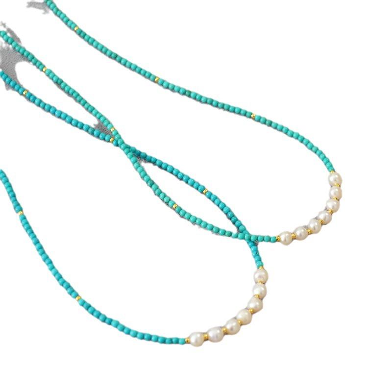 French niche design retro literary freshwater irregular pearl turquoise beaded simple classical temperament necklace