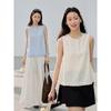 French Pleated Lace Vest Summer New Round Neck Button-down Sleeveless Top