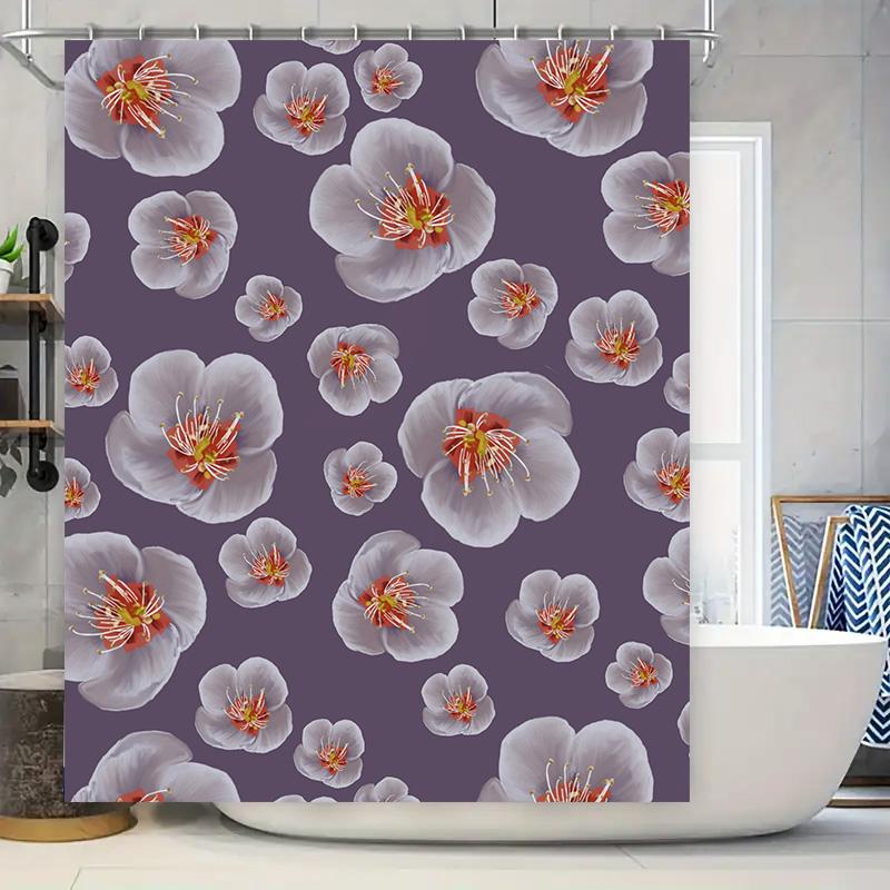 

Vibrant Floral Bath Shower Curtain Decorative Gray Pink White Red Flower Design Waterproof Fabric Perfect For Home Bathroom Deco W60H190(CM)-1 Pcs