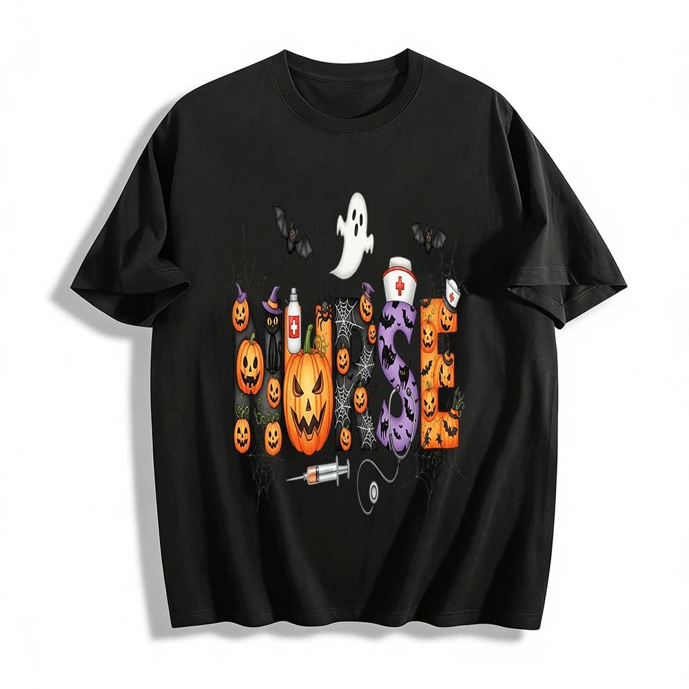 Halloween Themed Nurse Element Print Casual Top Pure cotton T-shirt XXS