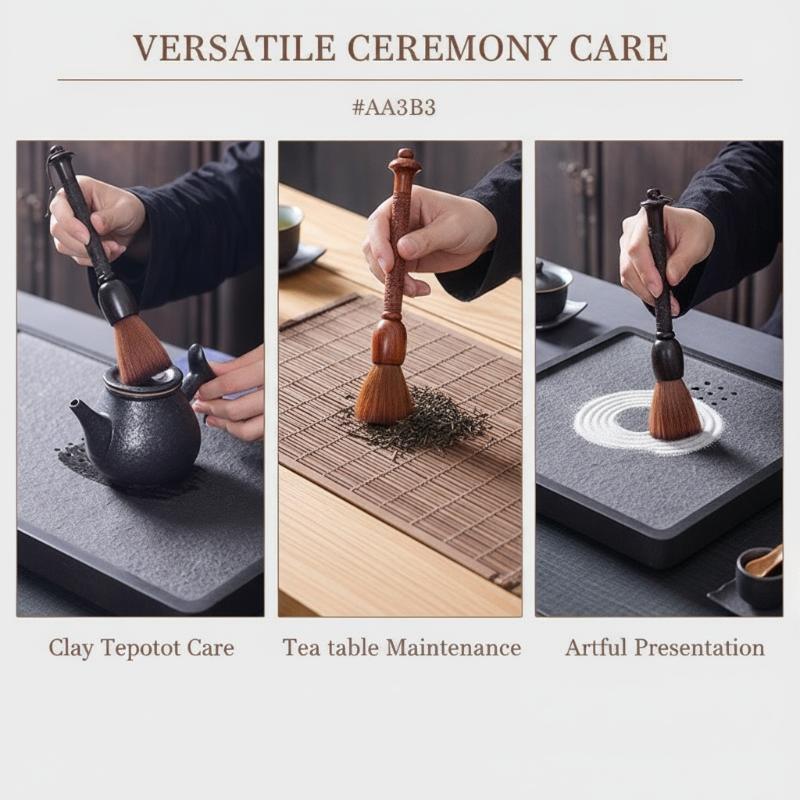 Chinese Style Cleaning Brush Hand Carved Dragon Pattern Sandalwood Handle Synthetic Fiber Brush