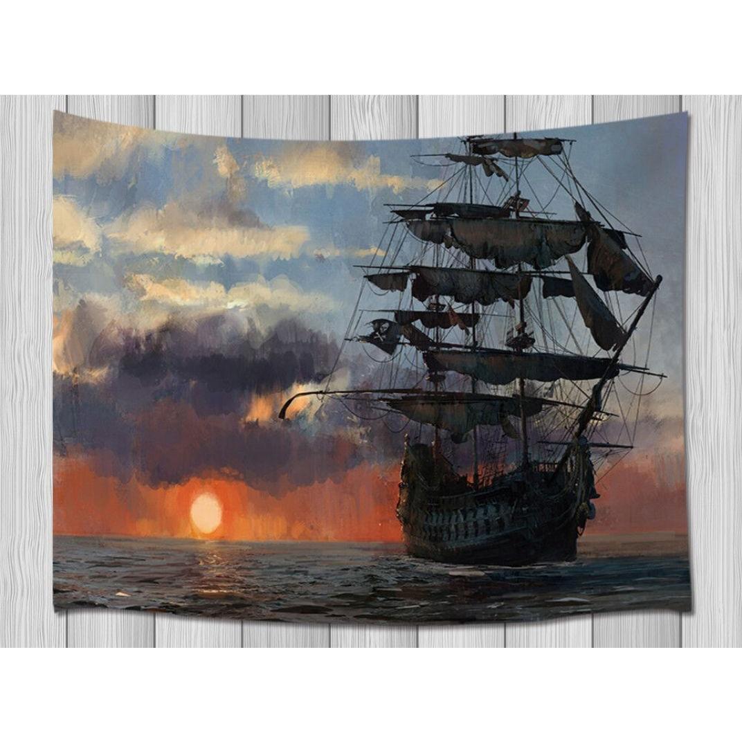 Tapestry Medieval Pirate Ship Ocean Wall 75x100