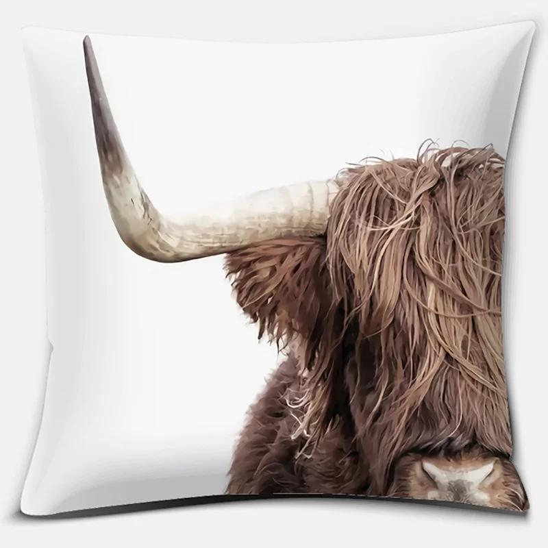 (18 Inches * 18 Inches) Scottish Highland Cow Pattern Super Soft Pillow Case Sofa Cushion Cushion Decorative Pillow