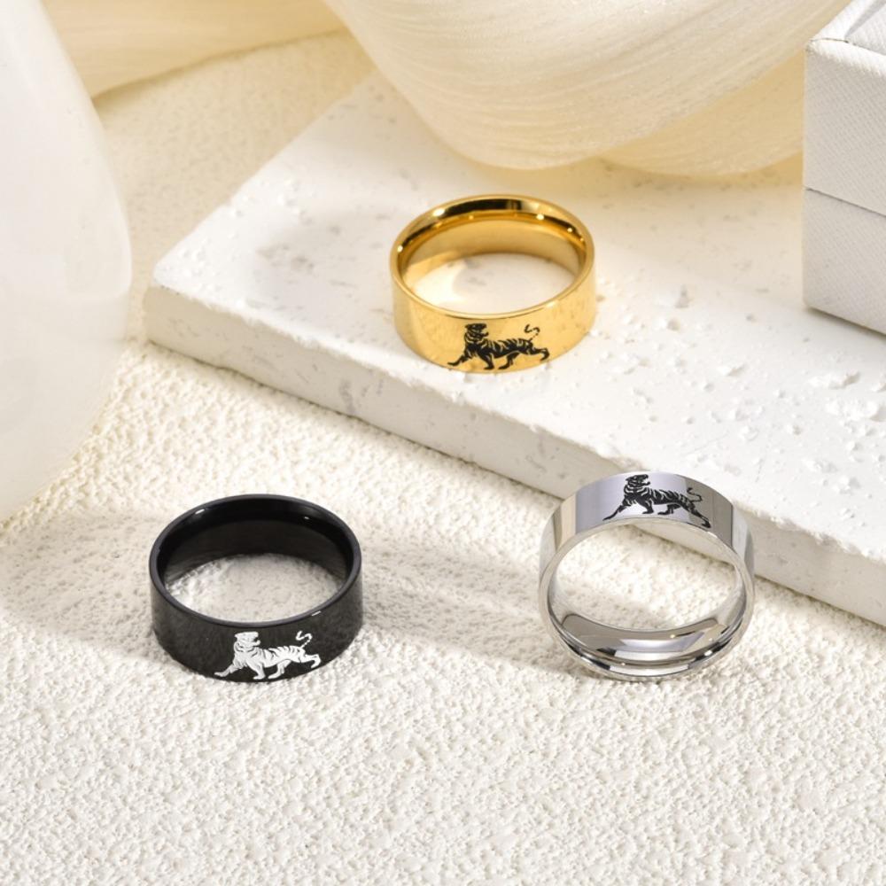 8MM Wide Mens Titanium Tiger Ring Smooth Surface Stylish Bold Fashion Jewelry