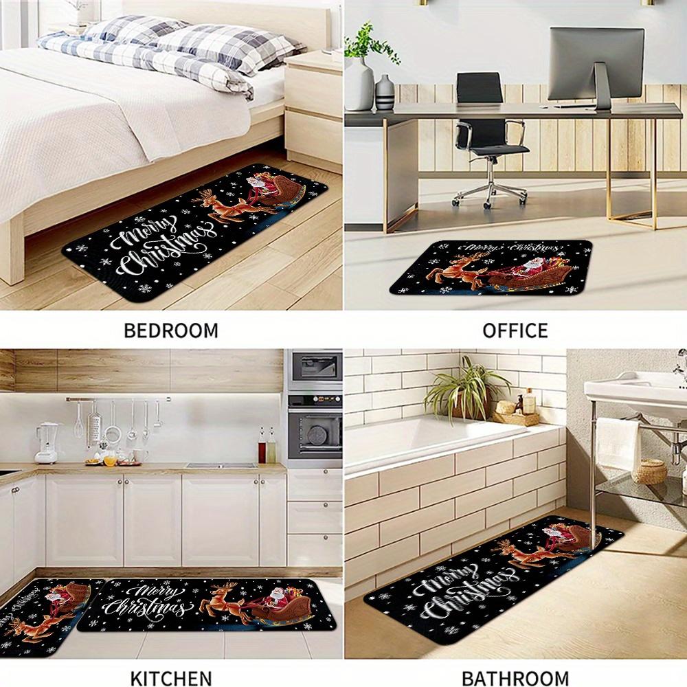 1Pcs Anti Fatigue Kitchen Rugs Santa and Elk Print Waterproof Non-Slip Thick Cushioned Kitchen Mat Heavy Duty Comfort Standing Mat for Kitchen