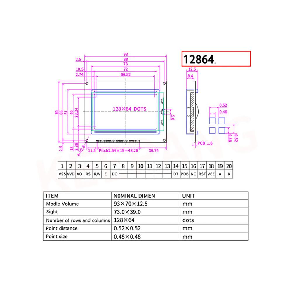 Full Graphic Smart Controller 12864 LCD Display W/Cable For RAMPS 1.4 3D Printer