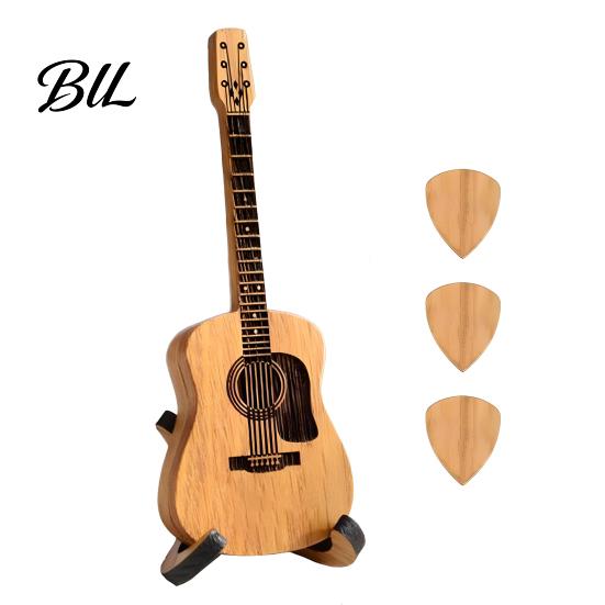 Wooden Pick Storage Box Guitar Holder with Stand, Plectrum Display Desktop Container Miniature Shape, Organizer for Lovers Personalized Music Gift