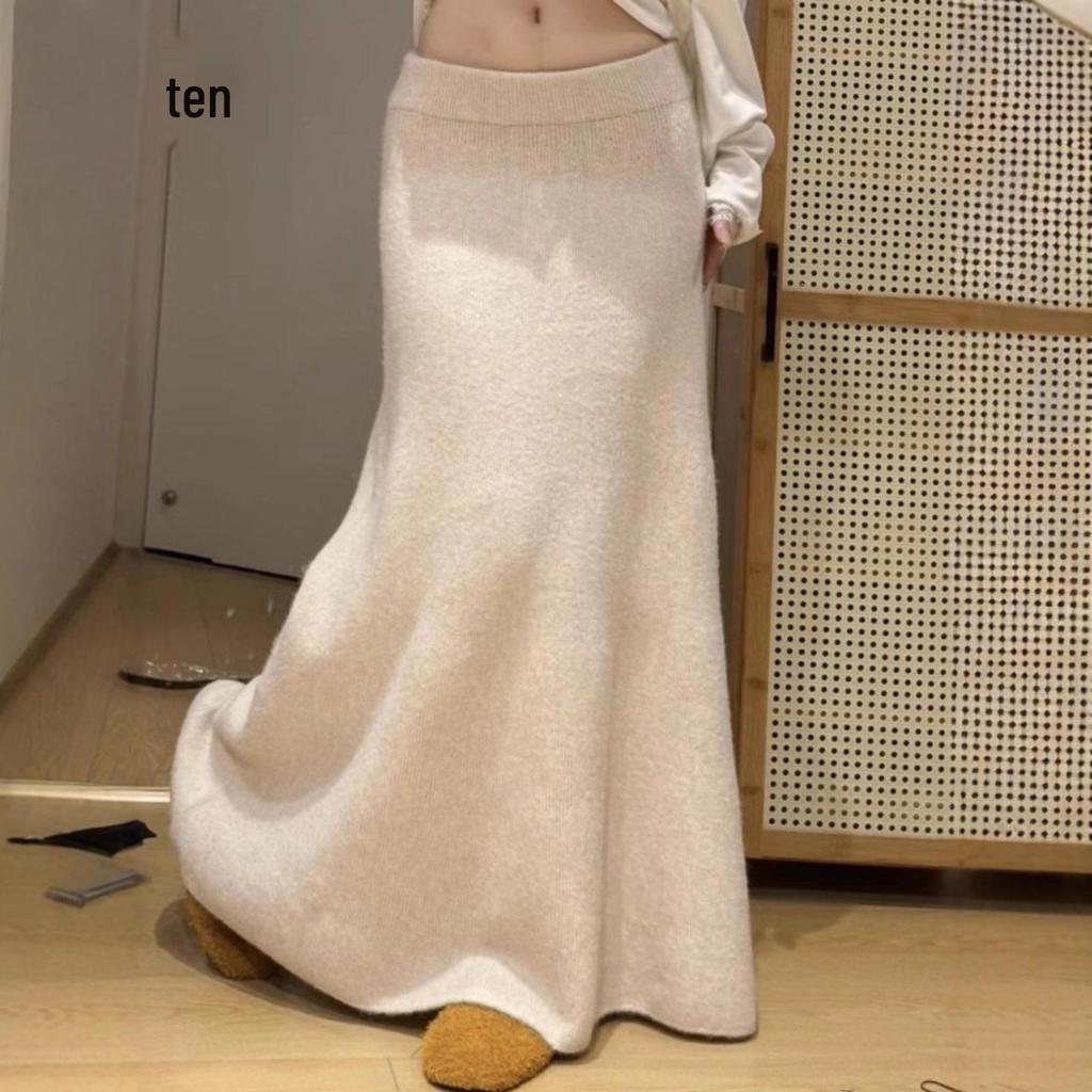 Elegant Thick Knit A-Line Fishtail Midi Skirt for Women - Autumn/Winter Trend