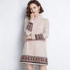 Autumn&Spring Half High Neck Knitted Sweater Dress Women's Loose Long Pullover Ethnic Style Retro Bottom Shirt Female