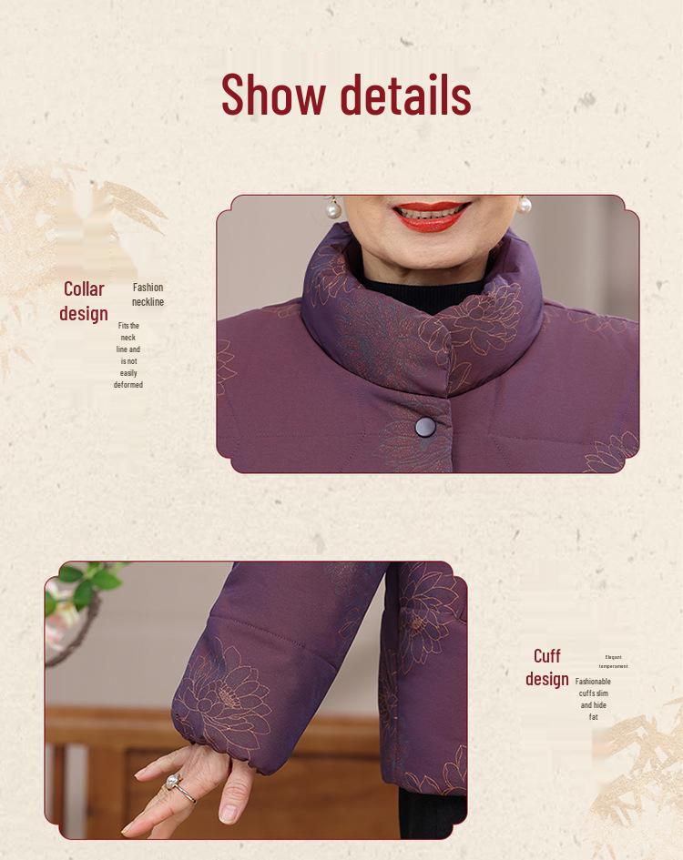 Elderly Women's Cotton-Padded Winter Jacket - Thick, Short Style for Grandmas, Moms, and Older Ladies
