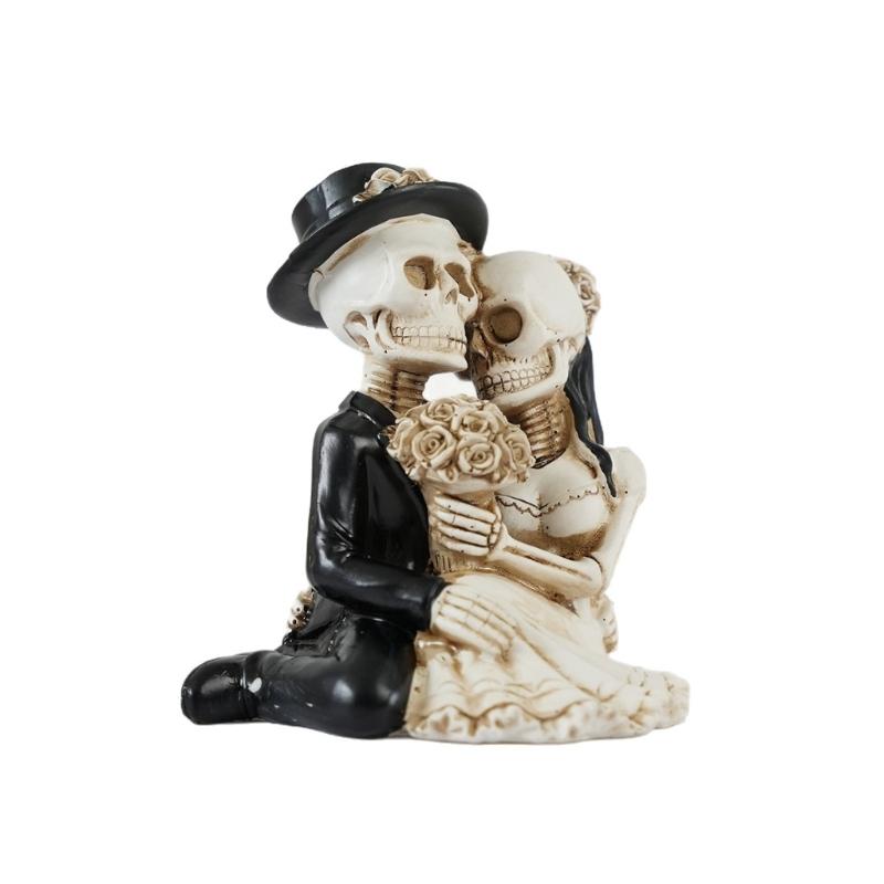 Skeleton Couple Figurine - Romantic Gothic Halloween Decor Resin Statue for Home, Desk, Yard, Party & Day of the Dead