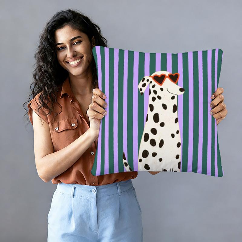 1Pc Dalmatian With Heart Sunglasses Print Throw Pillow Cover,Suitable For Sofa,Bedroom,Living Room,A Fun Gift For Dog Lovers