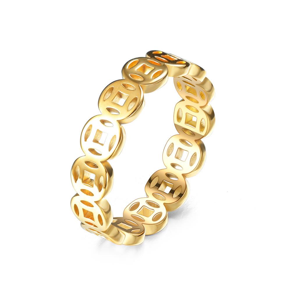 Cross Border Stainless Steel Rings Copper Coins Wealth Accumulation Transportation Ring Money Multiple Titanium Non Fading 18k Gold Tail Accessories