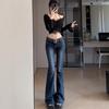 Jeans Donna a Vita Bassa Svasati Pantaloni a Zampa Elasticizzati Pantaloni in Denim Retro