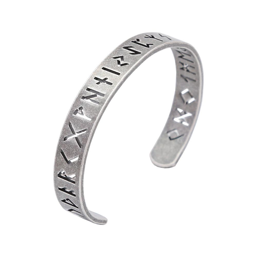 Винтажный Потертый Полый Текстовый Мужской Браслет из Титановой Стали Stainless steel серебряный