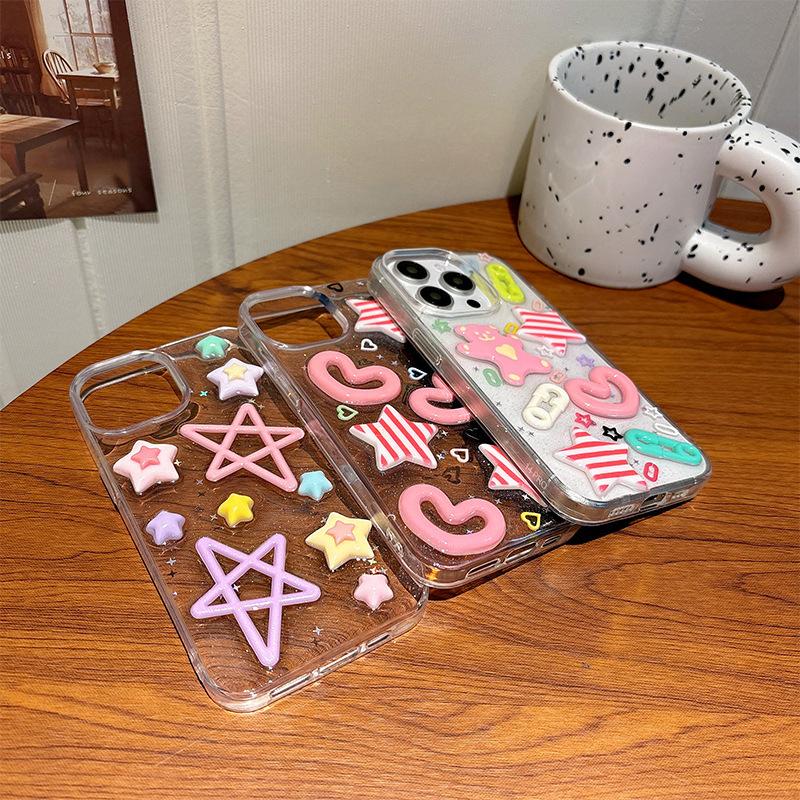 Glitter Glue Five-pointed Star Mobile Phone Case for IPhone16pro Love for Apple 15plus Transparent 17