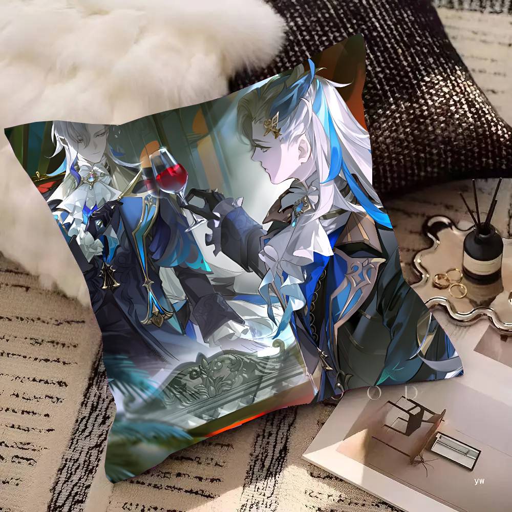 Game Genshin Impact Neuvillette Pillow Case Square Pillow Bedroom Sofa Leisure Comfort Cushion Car Living Room Home Decoration
