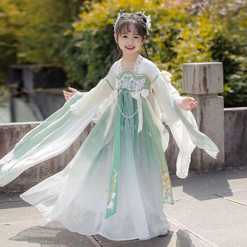 Girls  Ancient Style Hanfu Dress – Embroidered Confucian Skirt, Tang Suit for Spring/Autumn 110