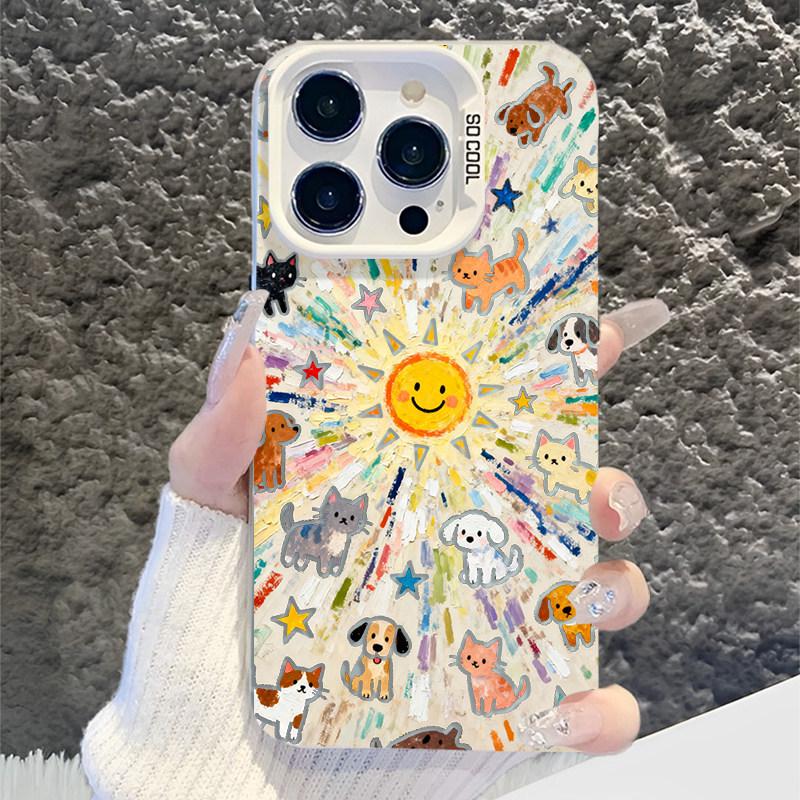 

Compatible Silver Explosion Design Case for iPhone 17 Pro Max, iPhone 15, and iPhone 14 Plus with Sun, Cat, and Dog Graphic iPhone 16