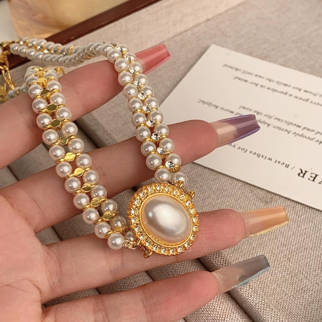 French retro pearl necklace fashion light luxury temperament high sense collarbone chain niche versatile Internet celebrity accessories