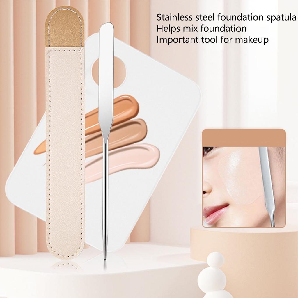 Makeup Foundation Mixing Spatula Set 304 Stainless Steel Acrylic Tray Double Ended Stirrer Cosmetic Palette