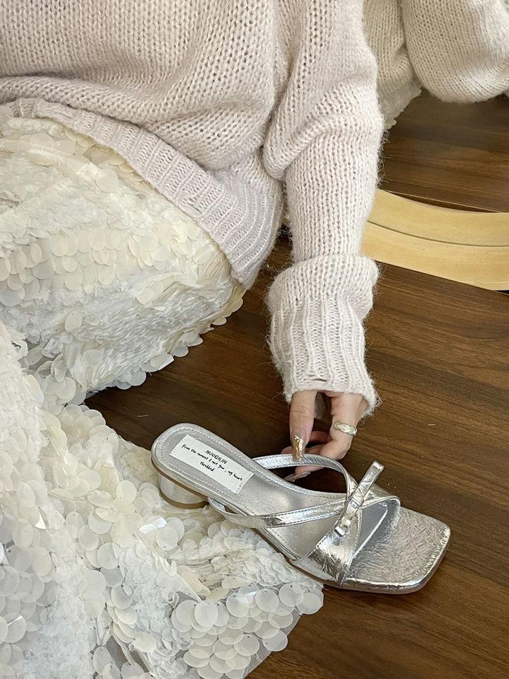 Coarse heel French cool slippers women's outer wear 2025 new temperament summer evening with skirt medium heel strappy sandals