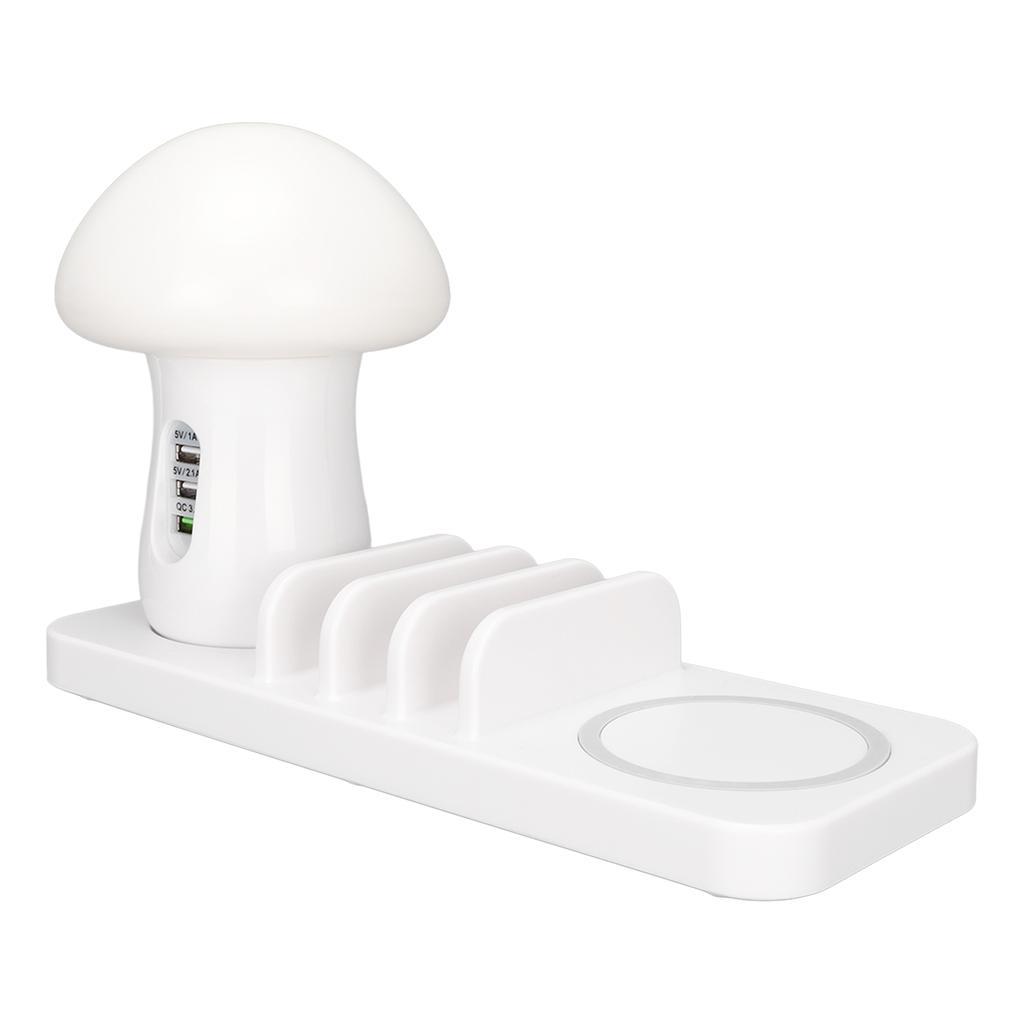 Wireless Charging Stand 10W USB Fast Charge Mushroom Night Light Multiport Wireless Phone Charger