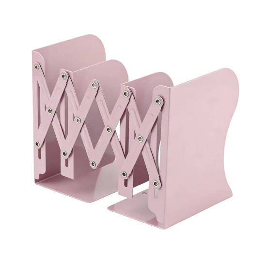 Retractable Bookend Adjustable Desk Book Holder with Non-Slip Base Metal Bracket for Office Home Study розовый