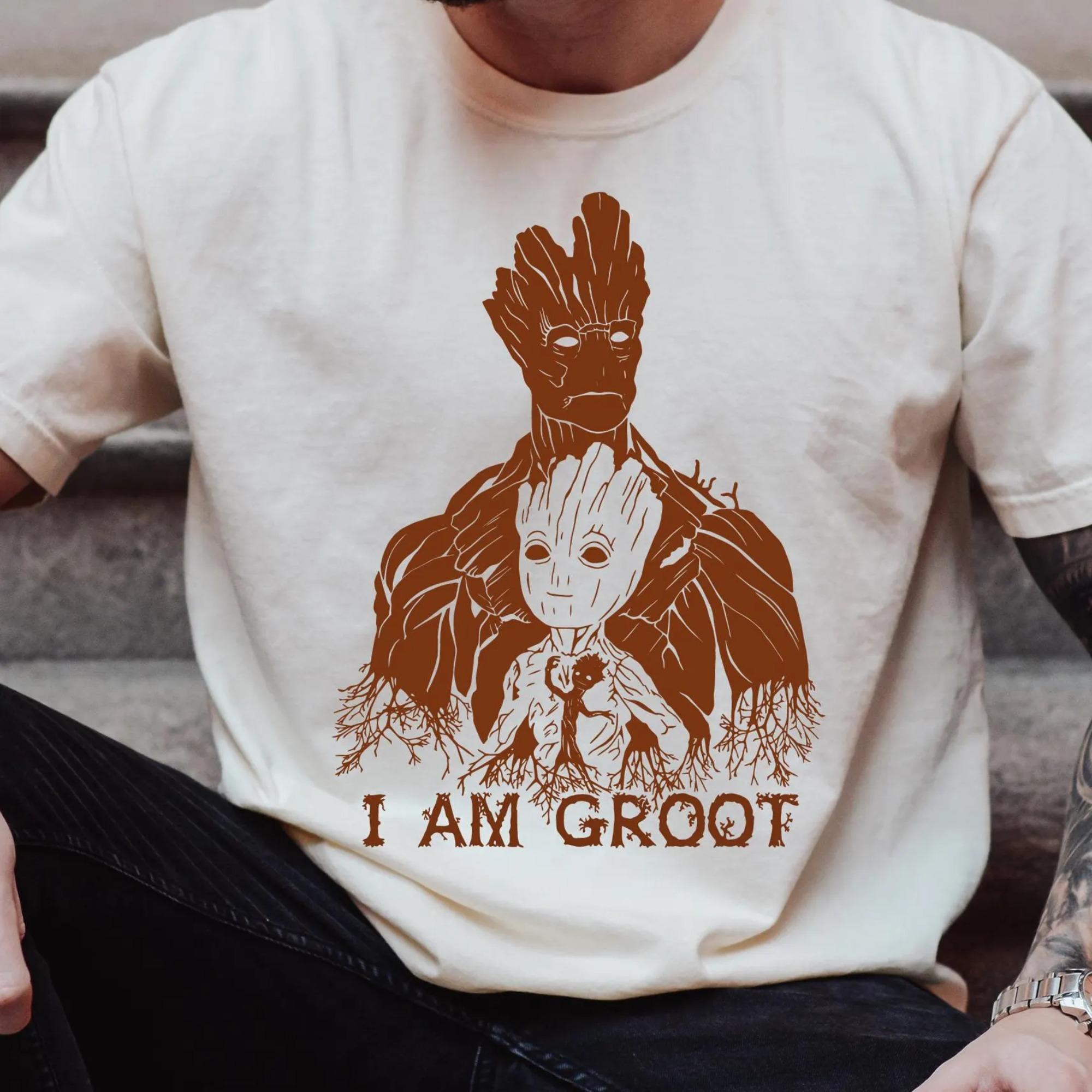 Guardians of The Galaxy I Am Groot TShirt Men Cotton Summer Tee Shirt Three Generations Groot Graphic Print Tshirts Top Unisex XL