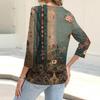 Women's Fashion Casual Printing Button-down Shirt 3/4 Long Sleeve Tops