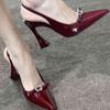 2025 Summer New Purple Satin Horseshoe Heel Bow Sandals Women's Pointed Rhinestone Buckle Sexy High Heels