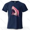 Pink Shark Cartoon Pattern Printed Short Sleeved Summer New Personalized Unisexs and Womens Casual Soft Skin Friendly Tshirt