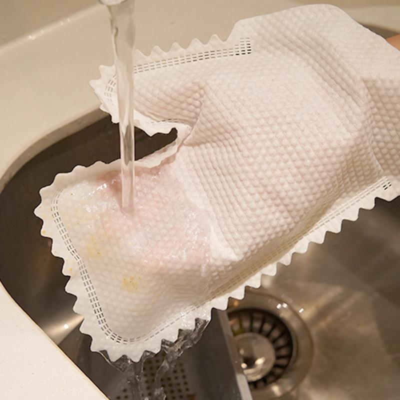 50pcs Disposable Kitchen Lazy Cloth Gloves Thickened Non-woven Fabric Cleaning Water Absorbing Stain Removing No Washing Dry and Wet Dual-use