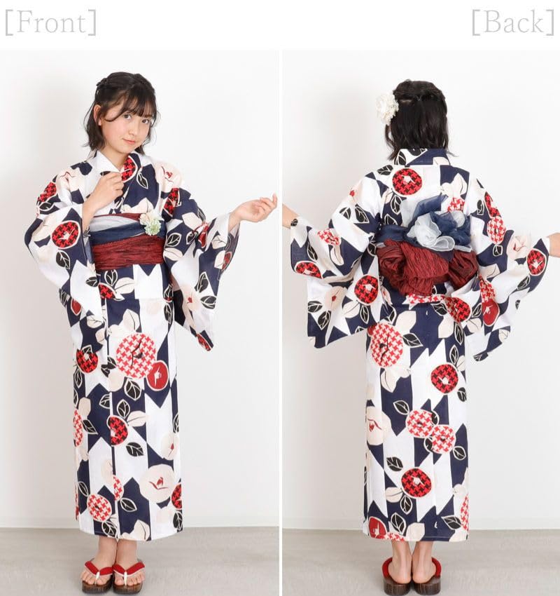 Kimono Hiroba Yu Yukata Sizes and Includes Heko Obi Perfect for Junior and High School Suitable for Shorter Retro Unique and Elegant Model Women's