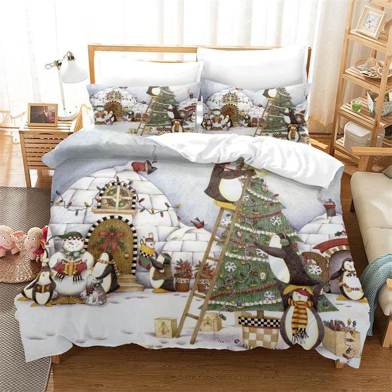 Comforter Cartoon Snowman Santa Claus Christmas Tree Bedding Set Microfiber Twin King Comforter For Boys Girls Gift