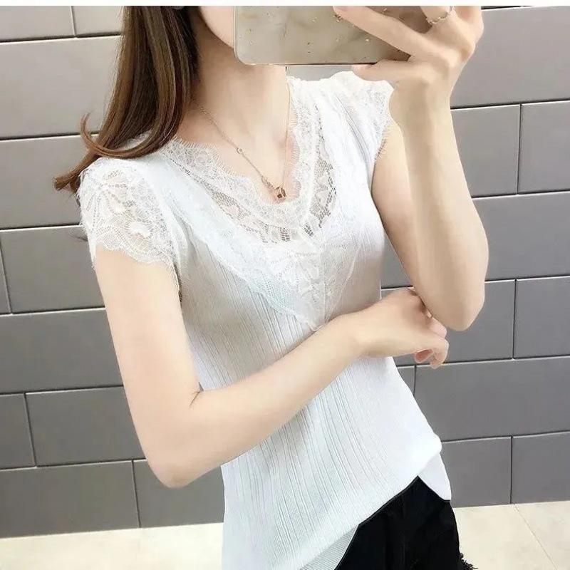 

2022 Кружевной топ-майка из ледяного шелка: Женский стильный летний топ с красивым дизайном спины L (96-105 Jin)