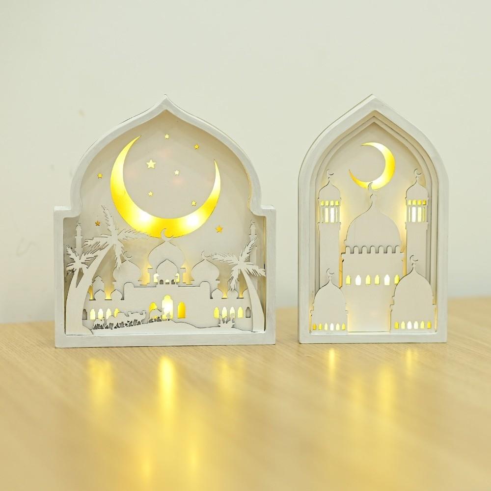 Moon Night Light Ornament LED Eid Wooden Decoration Handmade Eid Desktop Ornament  Table Decoration