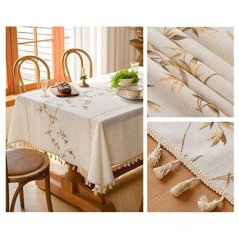 Floral Fresh Simple Embroidery Imitation Cotton Linen Dining Household Wear-resistant Waterproof Tablecloth