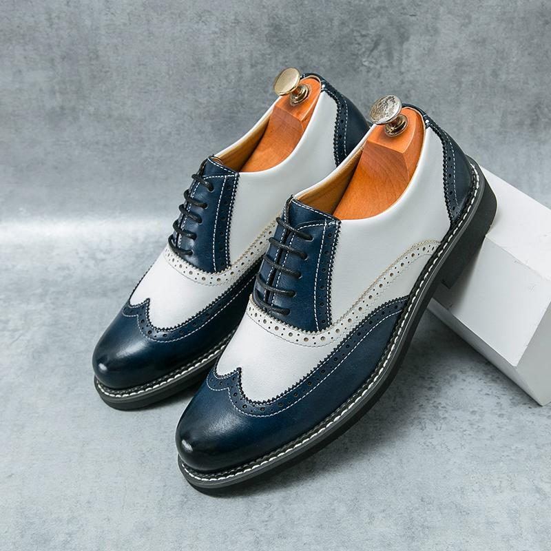 FashionMen's Business Leather Shoes lace up oxfords British Brown Pointed Business Casual Leather Shoes Men Dress Wedding Shoes