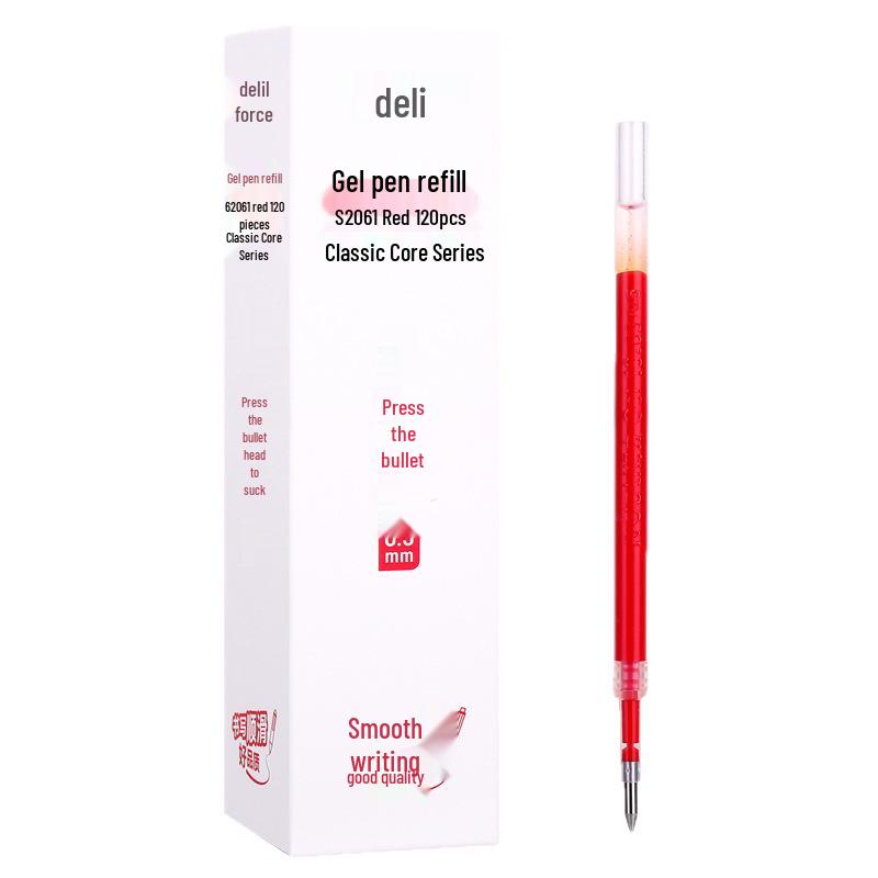 De.Li S206 Click Pen Refill, Large Capacity, Bullet Tip 0.5mm, Black/Red/Blue/Dark Blue, 20-Pack