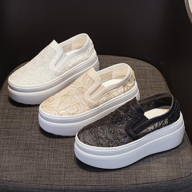 Fujin 8cm 2023 nowa siatka powietrzna koronkowa moda letnia platforma klinowe Casual wygodne sandały na koturnie wysokiej marki oddychające buty