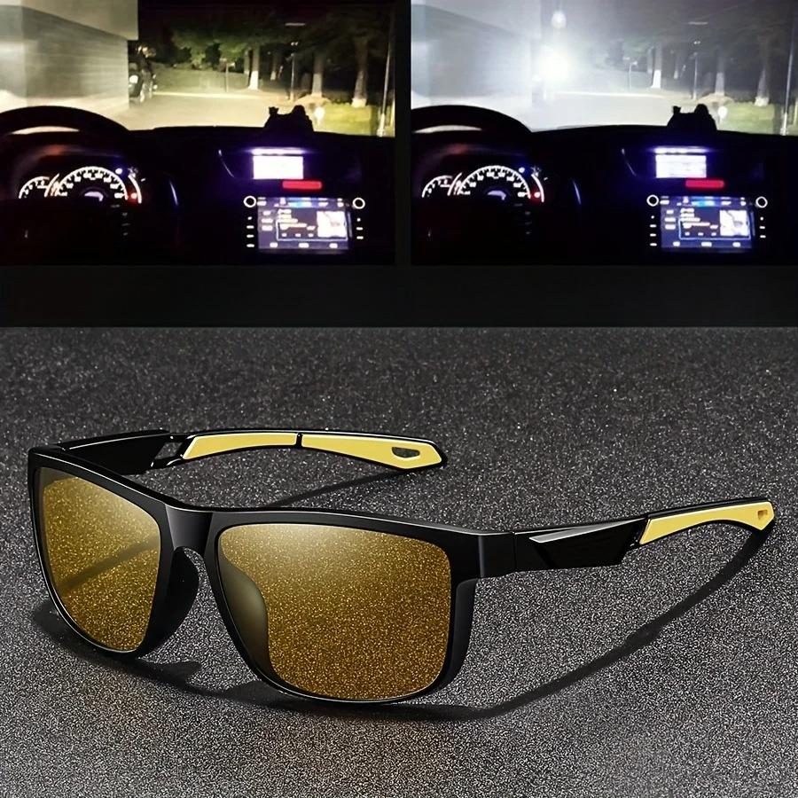 Square Yellow Night Vision Anti-Glare Goggles for Men Women Driving Fishing Beach Sunglasses Protection Polycarbonate Glasses